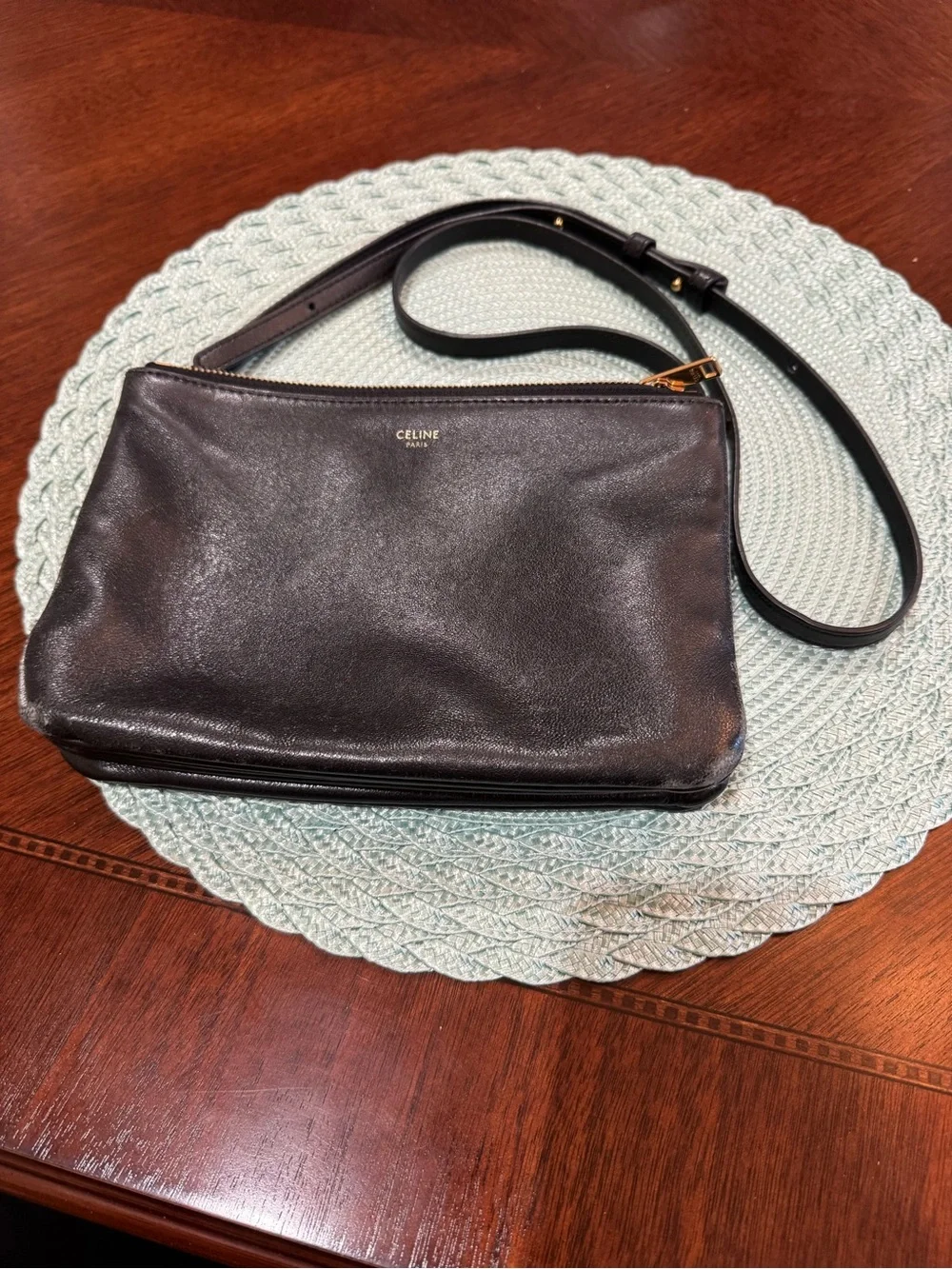 Celine Black Leather Trio Bag